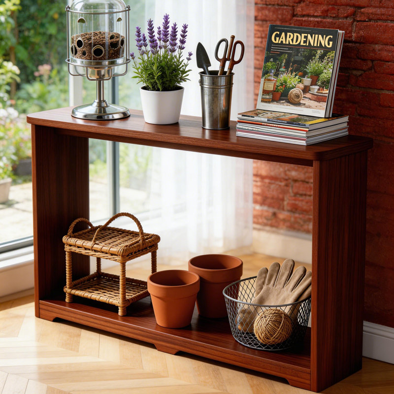 Elegant Fluted Column Entryway Table - 70" Slim Depth Walnut Wood Console For Home, Walnut
