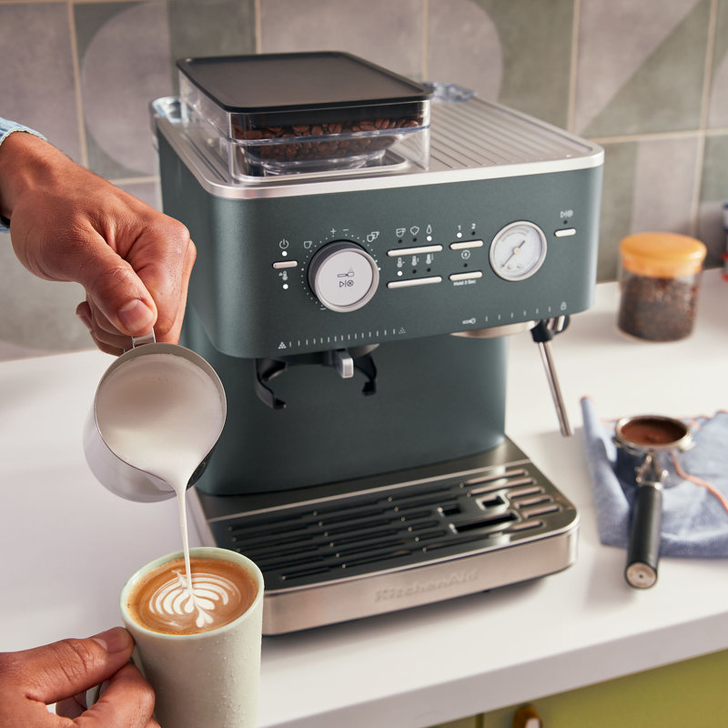 KitchenAid Semi Automatic Espresso Machine with Burr Grinder - Stainless Steel, Green