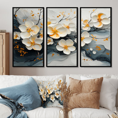 Fleurs de cerisier II - art mural cerisier en fleurs pour le salon - ensemble de 3