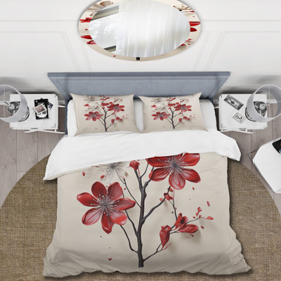 Red Beige Minimalism Essence Of Red Flower - Minimalism Duvet Cover Set