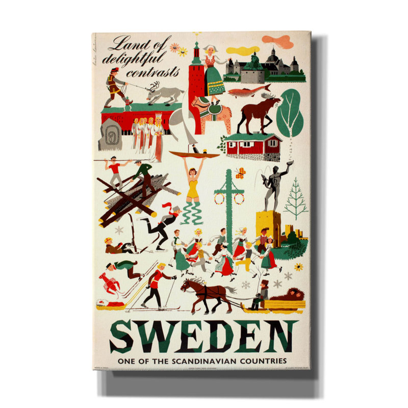  «Suède voyage» par Vintage Posters, art mural sur toile, 40 po x 60 po, H 40 po x l 26 po x P 1,5 po