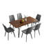 Ensemble de salle à manger 7 pièces à rallonge, table en MDF effet noyer avec pieds en métal noir et 6 chaises en polyuréthane gris, pouvant accueillir 6 personnes