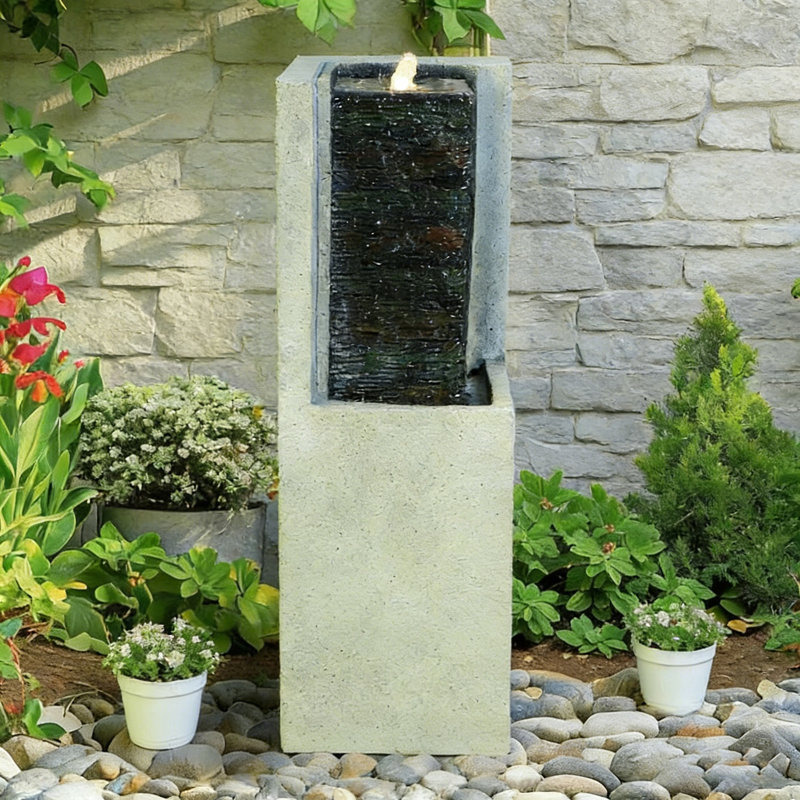 Weather Resistant Sculptural Fountain with Lights