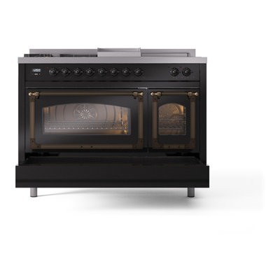 ILVE Nostalgie II Noblesse 48 inch Dual Fuel Range (5 Sealed Burners + Griddle + French Top, Triple Glass Door)