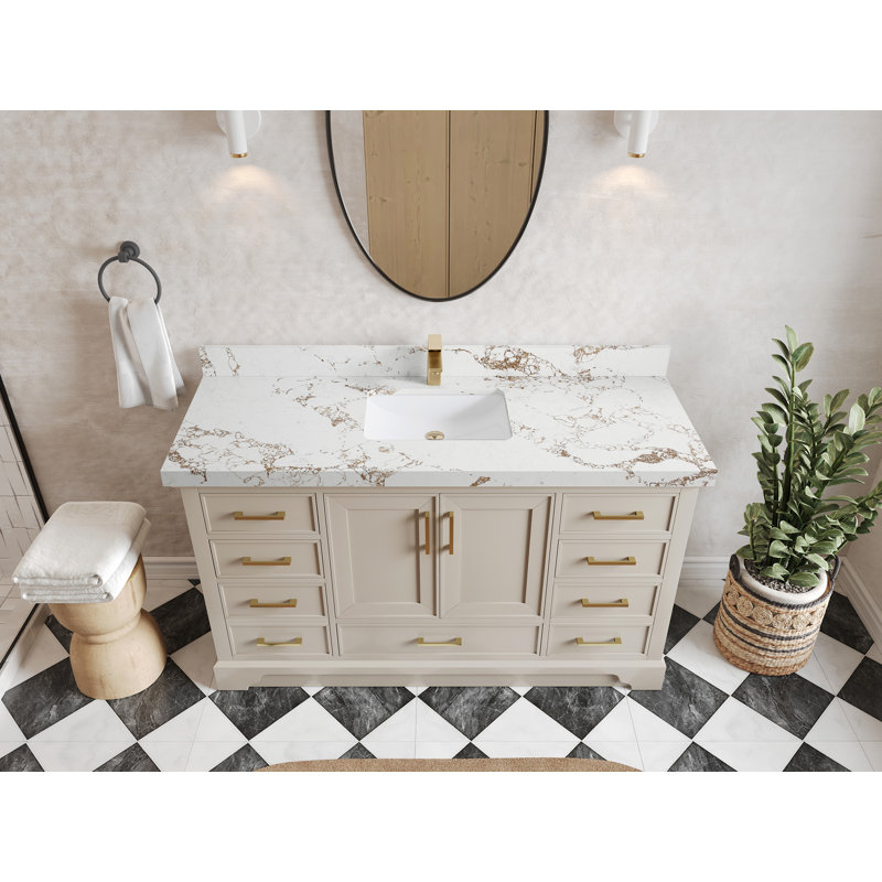 Meuble-lavabo simple 60 po avec plateau Khiala, Doré Viola