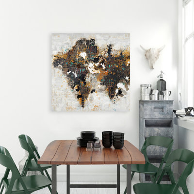 Abstract World Map with Typography - Modern Office Canvas Decor