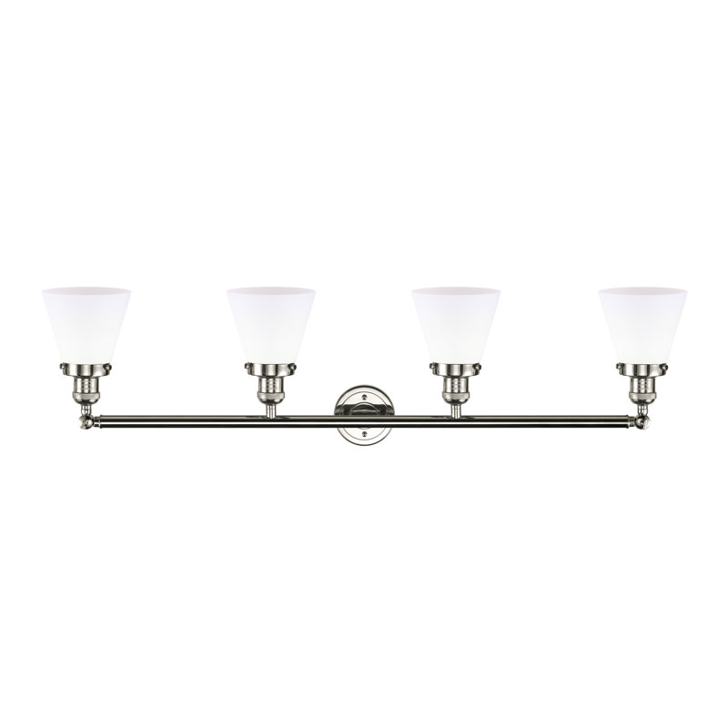Cone 4 Light Bath Vanity Light, Matte White, Incandescent, Polished Nickel