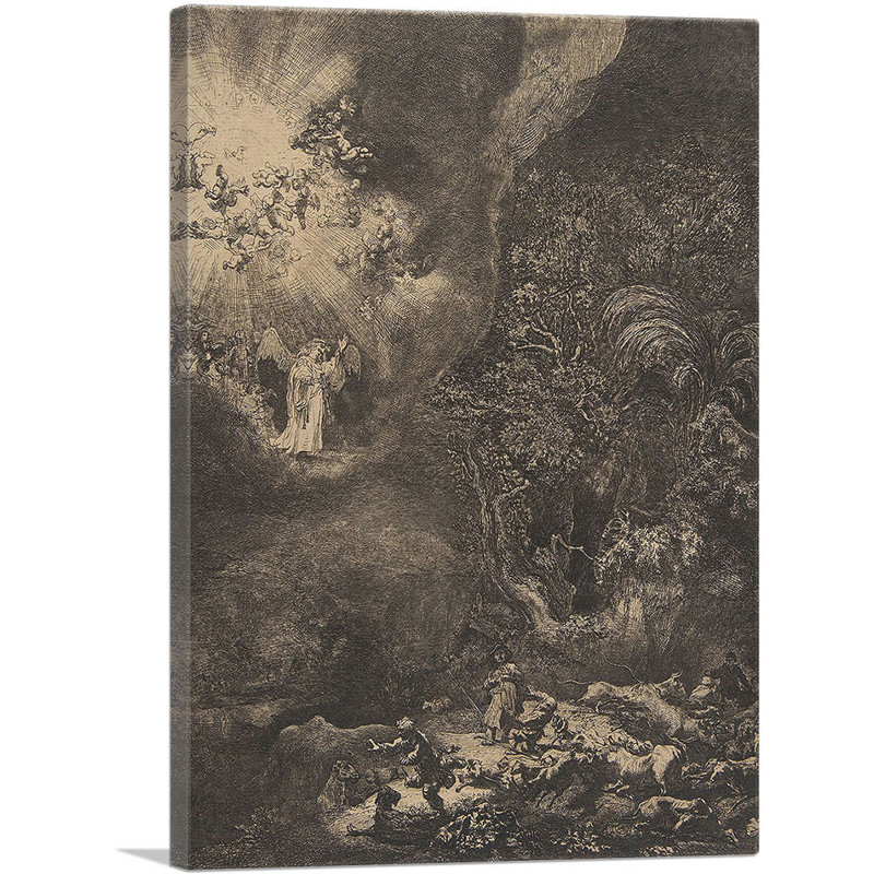 «The Angel Apparearing to the Shepherds 1634» par Rembrandt van Rijn - reproduction d'art sur toile tendue