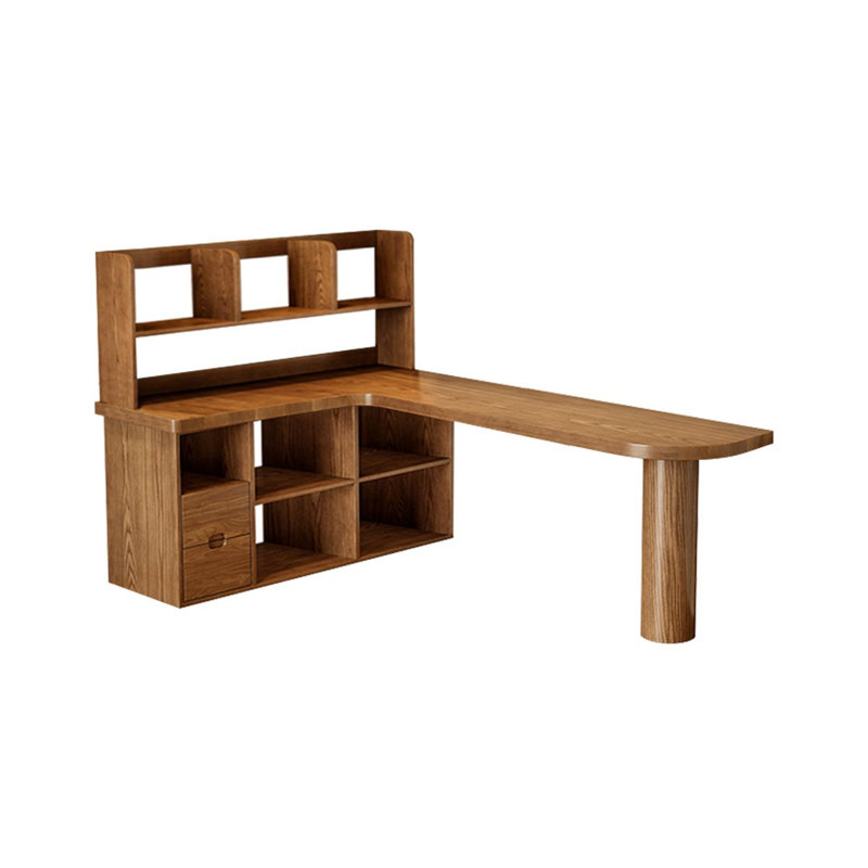 Light-walnut L-Shaped Solid Wood desks, Left Hand Return, 53.15" H x 70.87" W x 55.12" D