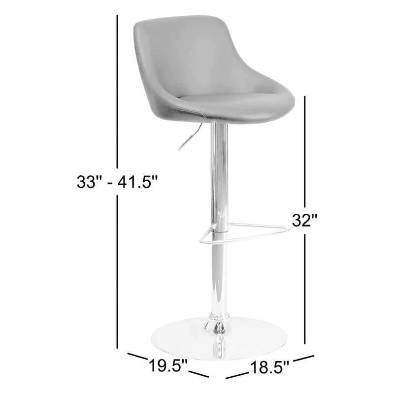 Gavin Contemporary Vinyl Bucket Seat Adjustable Height Barstool with Chrome Base, Black