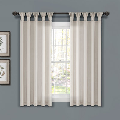Burlap Knotted Tab Top Semi Sheer Curtain Pair
