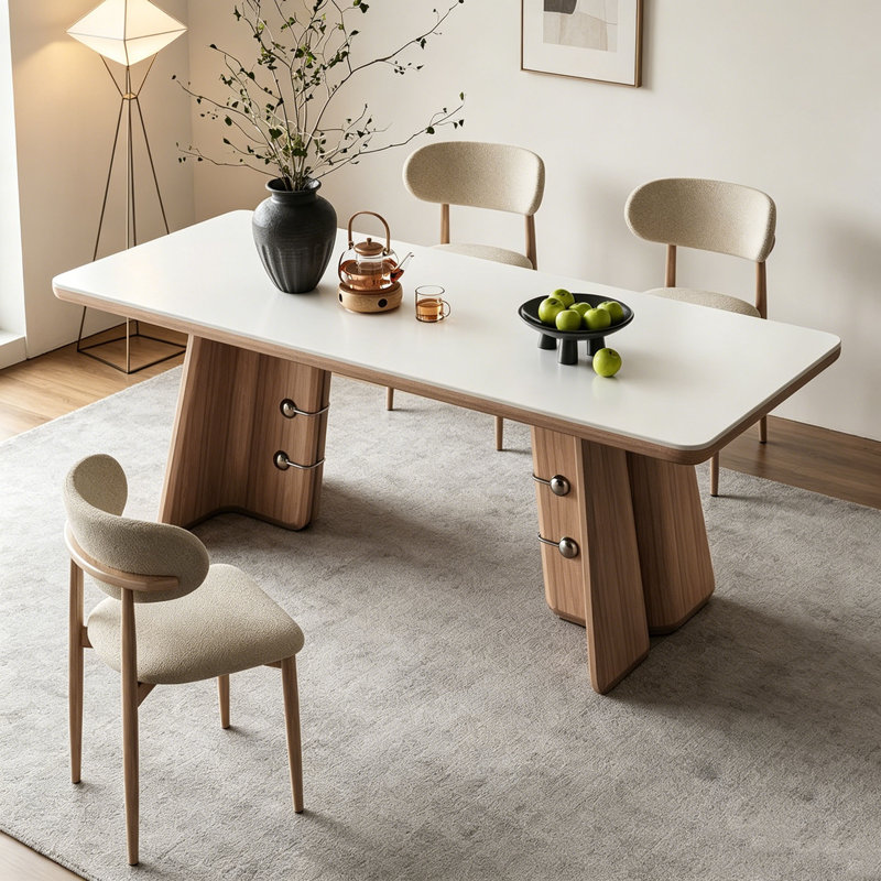 Table Mid-Century en pierre frittée, 29.5" H x 70.9" W x 31.5" D