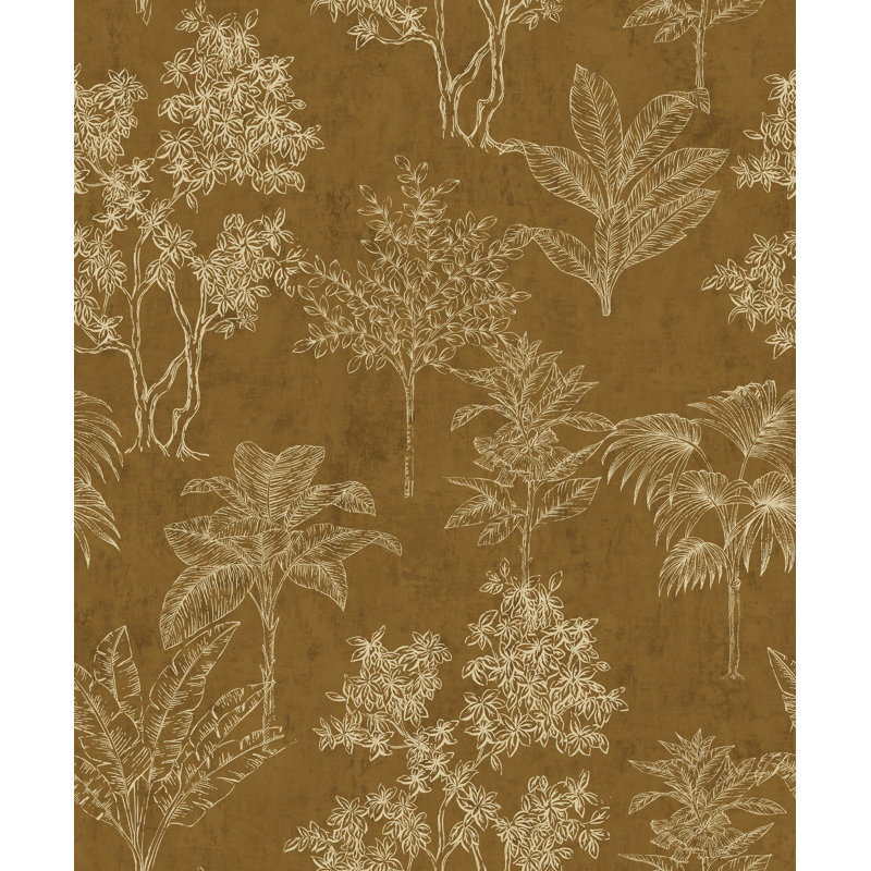 Zen Floral Paper Metallic Wallpaper Roll, Brown