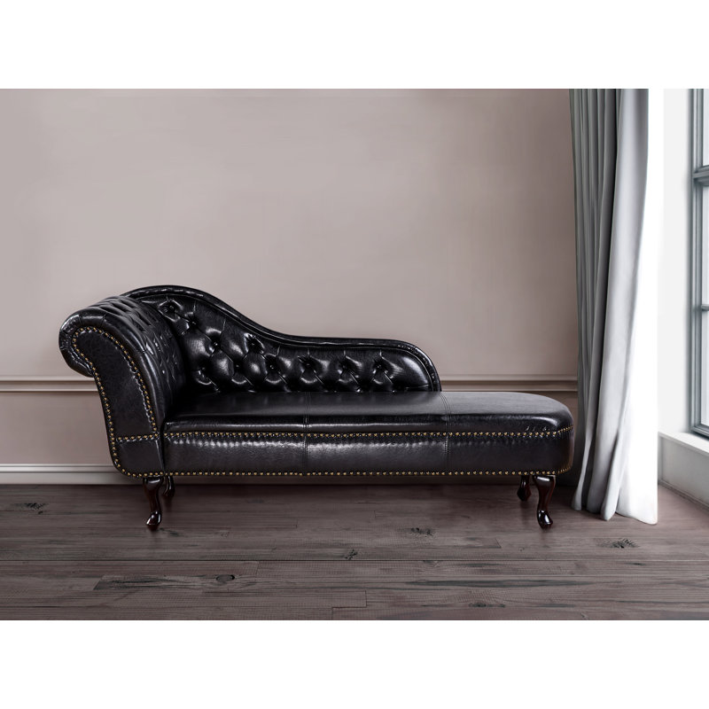 Channahon Upholstered Chaise Lounge, Glossy Black