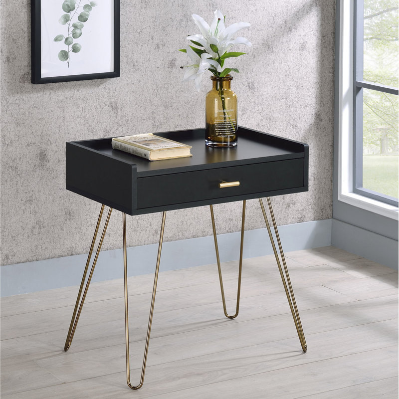Table de bout avec rangement au look noir et doré - pratique et pratique, avec tiroir en métal l 22 po x P 14 po