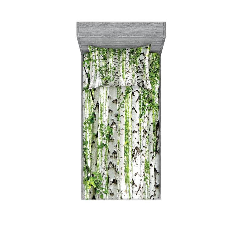 White and Green Forest Print Twin XL Sheet Set