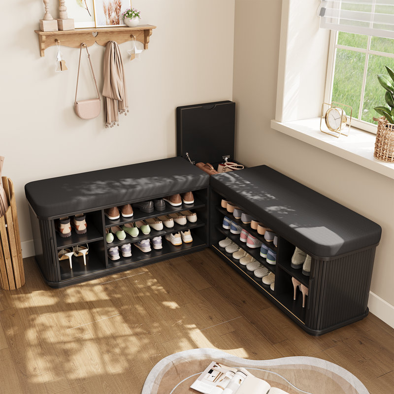 Banc à chaussures en L avec coussin, Black
