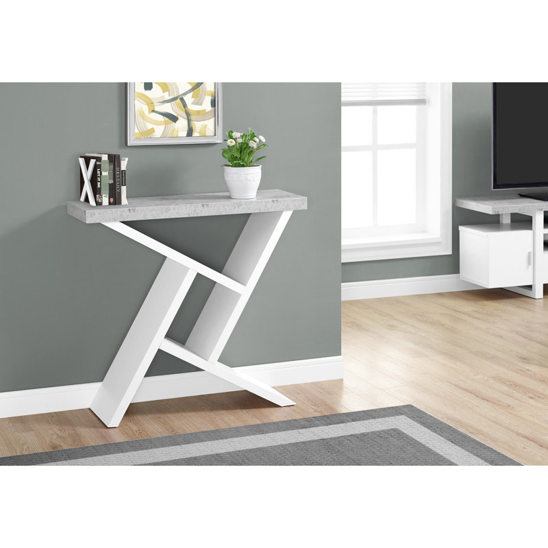 Table d'appoint pour le couloir, la chambre à coucher - Console en stratifié gris et blanc avec plateau spacieux et base angulaire architecturale de style contemporain