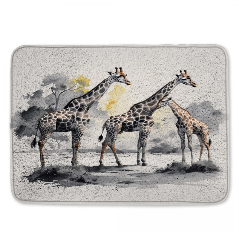 Tapis de bain aquarelle Girafe Family, L 34 po x L 21 po