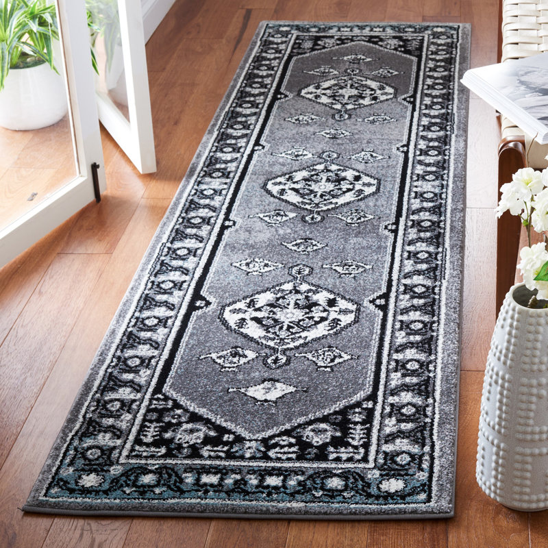 Tapis gris / noir Evanoff 262, Tapis de couloir 2 pi 3 po x 8 pi
