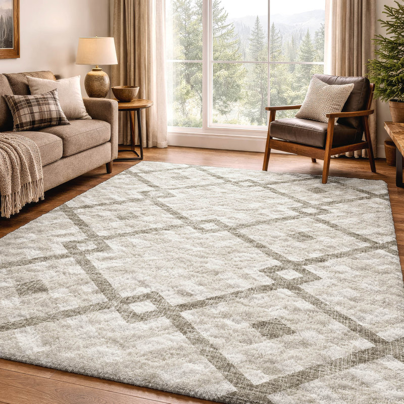 Tapis à poil long de qualité supérieure lavable à la machine ADS616, Beige, 9' x 12'