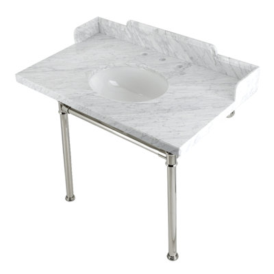Kingston Brass Wesselman 36-Inch Carrara Marble Console Sink with Stainless Steel Legs (8-Inch, 3-Hole)