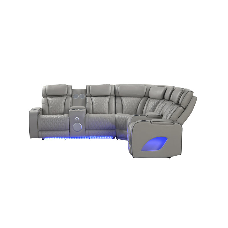 Nostrand Power Reclining Massager Sectional With LED & Bluetooth speaker, Gray