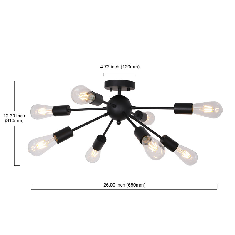 Plafonnier spoutnik noir 8 lumières, Noir