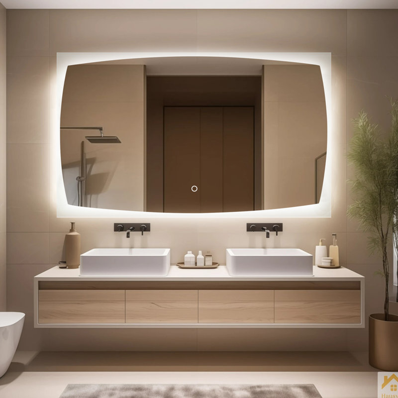 Backlit LED bathroom mirror, unique design, waterproof and explosion-proof, three color temperature adjustable, UR and LTL professional certification
