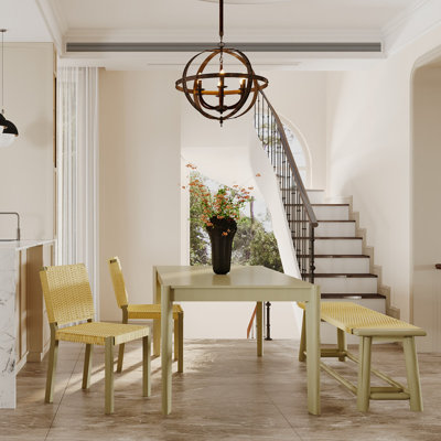 4-Piece Farmhouse Dining Table with Chair and Bench Set