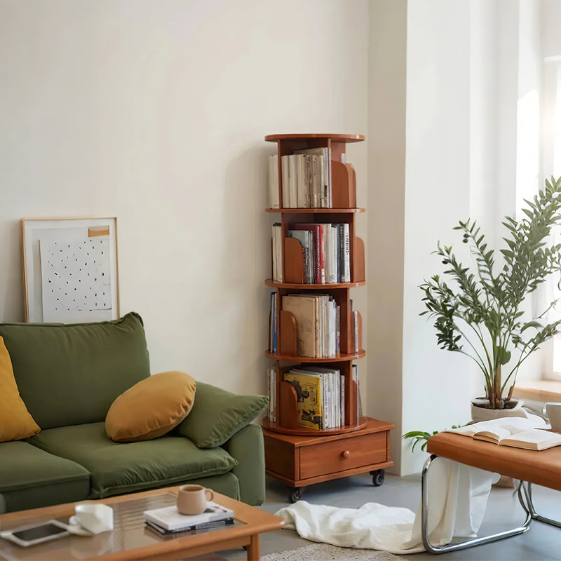 Bibliothèque moderne à 360 degrés avec étagère de rangement rotative à 5 niveaux