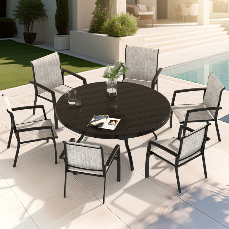7 Pieces Patio Dining Set, Black/Gray