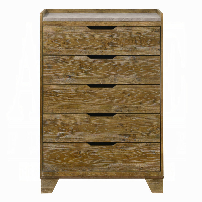 Commode de rangement transitionnelle en bois d'hévéa massif à 5 tiroirs pour chambre à coucher