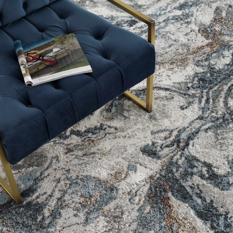 Charley-May Abstract Design Modern Blue/Beige Area Rug, Rectangle 2' x 3'
