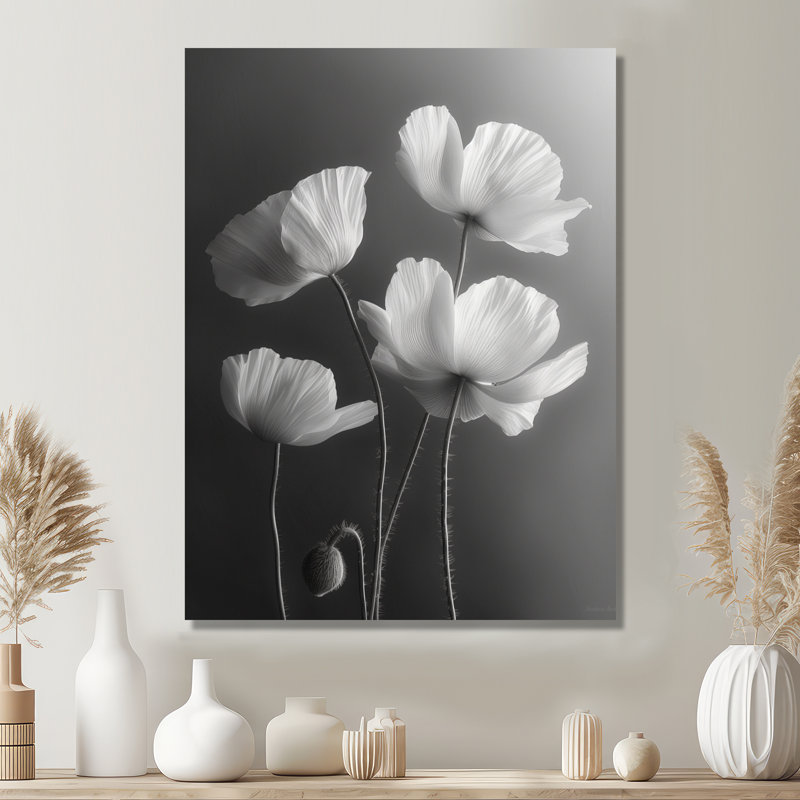 Gris élégant coquelicots fleurs élégantes - coquelicots, impression d'art mural, Toile tendue, H 32 po x l 24 po