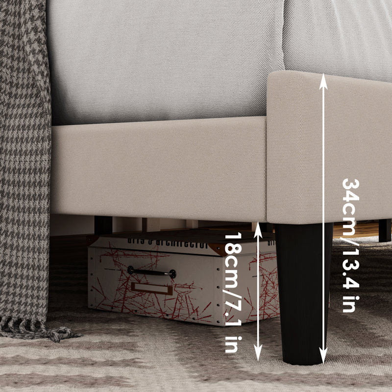 Lofgren Tufted Upholstered Platform Bed with Adjustable Headboard, Queen, Light Beige