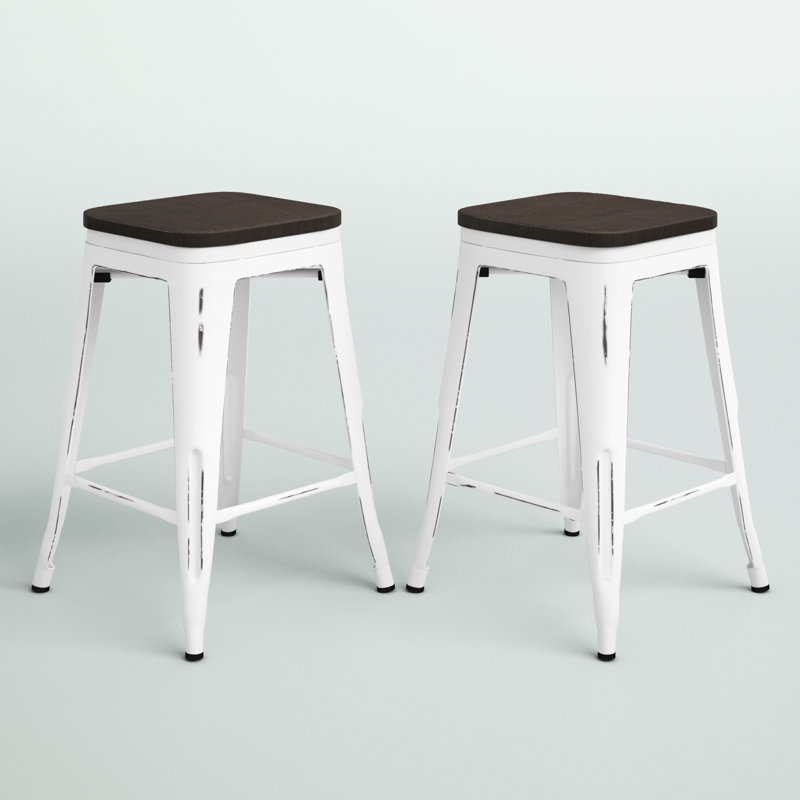 Christie Stackable Bar Stools, Vintage White/Espresso, Counter Stool (24" Seat Height)