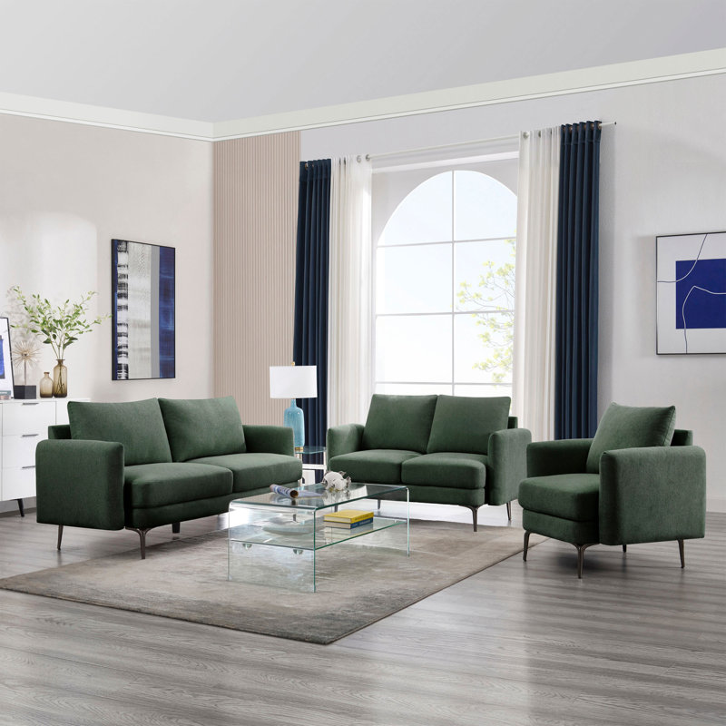 Sofia 1+2+3 Seater Fabric Living Room Sets Set, Green