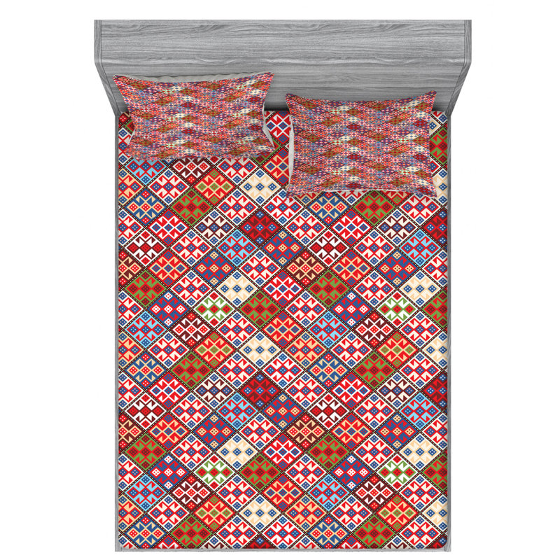 Microfiber Geometric Sheet Set, Queen Sheet Set + Fitted Sheet + 2 Pillowcases