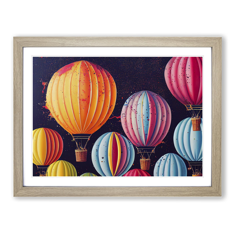 Hot Air Balloons Splashed Vol.5 Abstract - Framed Print, 46cm H x 64cm W x 2cm D, Oak