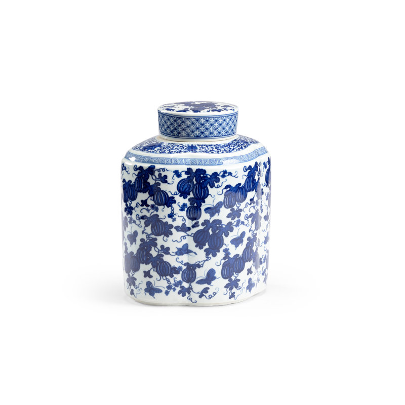 Pot à gingembre en céramique blanc / bleu 11,5 po