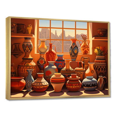 Vase mexicain en terre cuite fenêtre vue coucher de soleil - impression d'art mural fenêtre florale