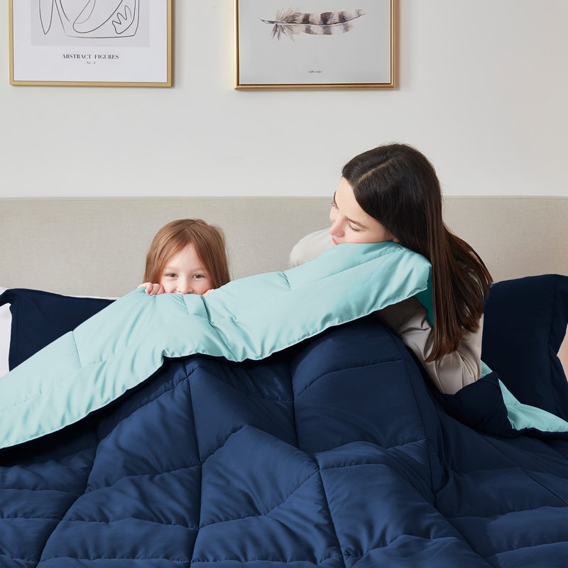 Nestl All Season Solid Lightweight Down Alternative Reversible Comforter, Navy/Light Blue, King Comforter + 2 Standard Shams