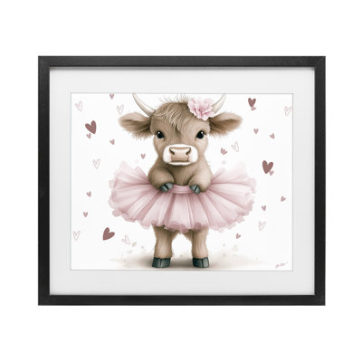 Baby Calf with Tutu Framed Print Under Glass, design by Whimsical Wonders