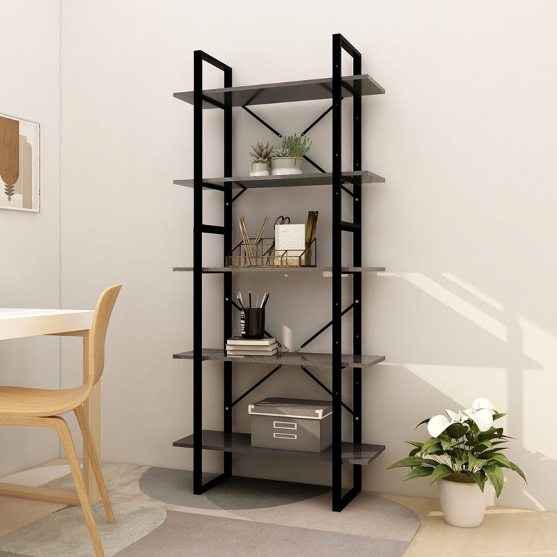 Bibliothèque Canne en bois d'ingénierie, Gris foncé, (5 tablettes) H 68,9 po x l 31,5 po x P 11,8 po