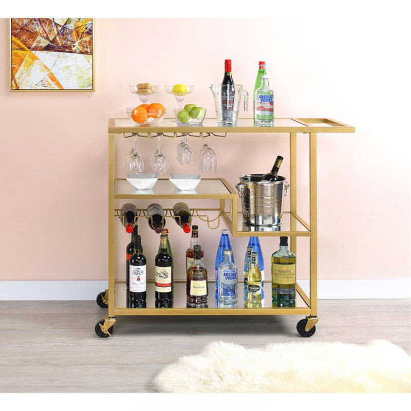 Mirrored Serving Cart, Champagne, 37" H x 16" W x 40" D