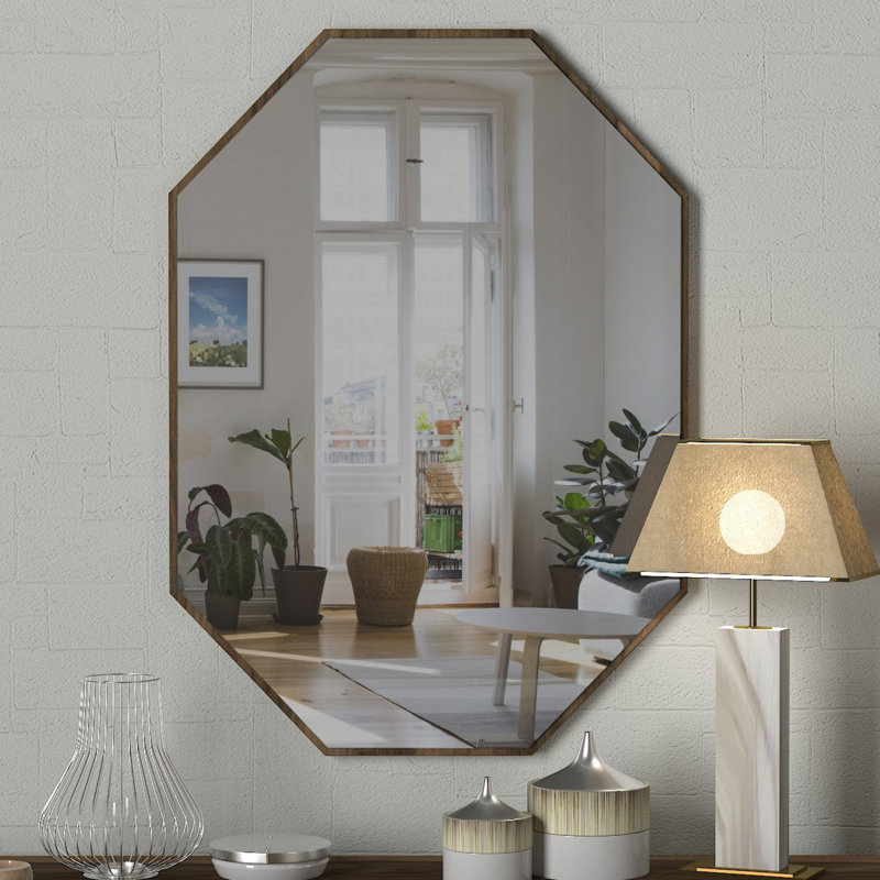 Modern Decorative Wall Mirror with Walnut Finish, 17.7 x 27.6 x 0.8 inches | 100% Melamine Coated Particle Board, Easy Wall Mounting, Chic Solid Color Design for Home Decor & Contemporary Spaces