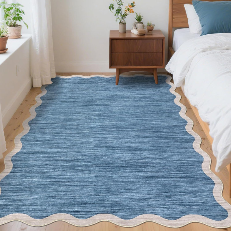 4x6 Scalloped Washable Rug – Soft, Non-Slip, Beige Boho Carpet for Living Room, Bedroom, Kitchen (Beige), Rectangle 4' x 6'