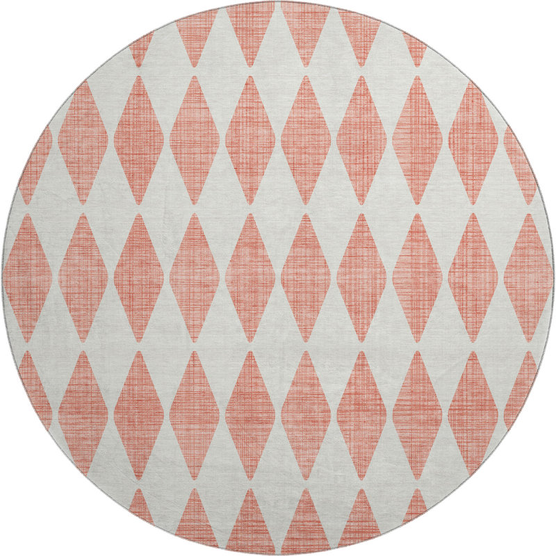Premium Machine Washable Cerrito AMF578 Salmon Rug, Round 8'