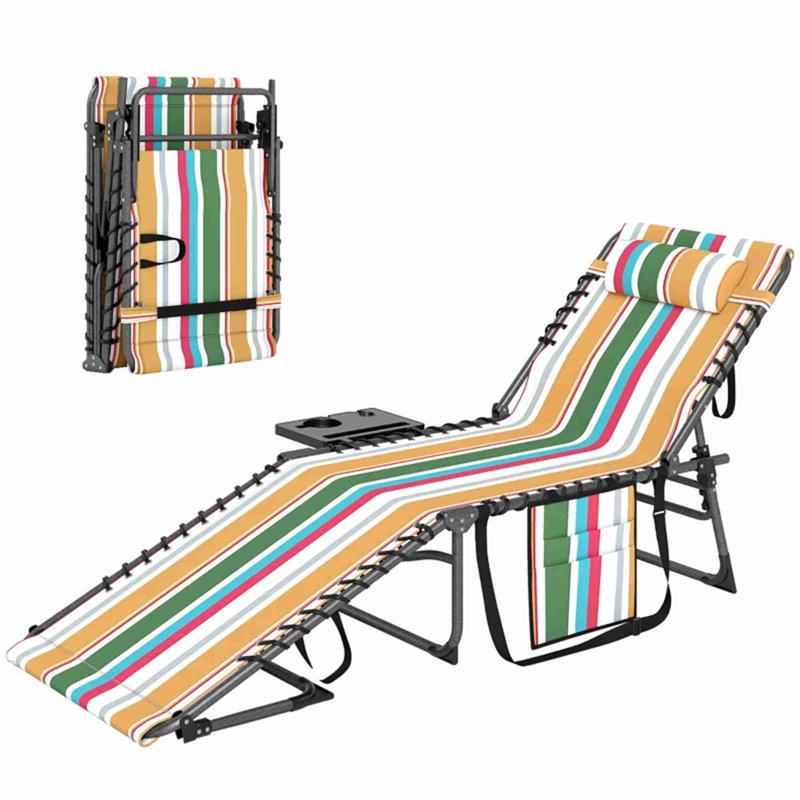 Folding Outdoor Chaise Lounge Chair, Green/Yellow/White
